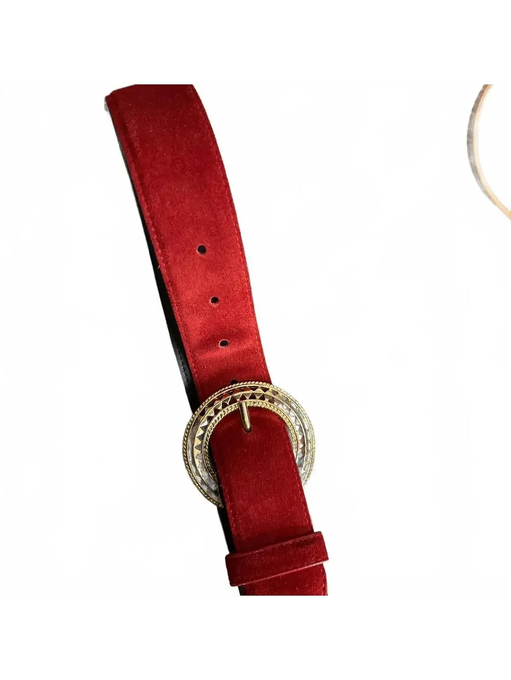 Vintage Liz Claiborne Red Suede Belt Gold Buckle 80s Medium Classic